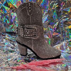 New Dolls Kill Club Exx Sheriff Shine Cowboy Boots - Silver Size 7
